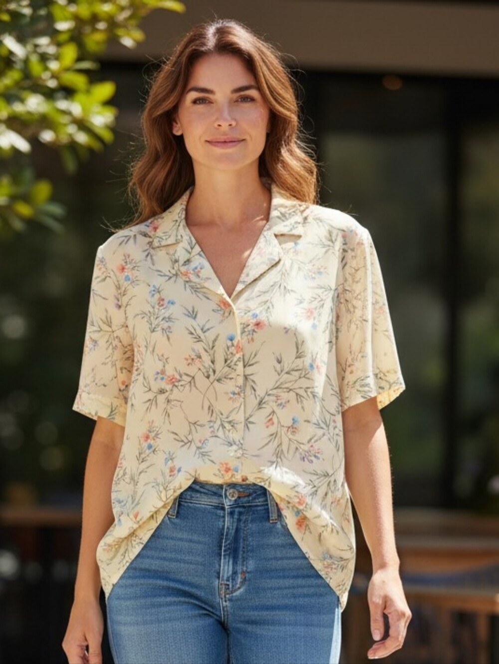 BonWorth  Vintage Yellow Floral Short-Sleeve Button-Down Shirt